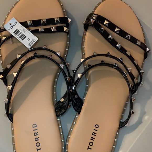 torrid Shoes - TORRID SANDALS SIZE 12WW NEW BLACK WITH SILVER SPIKE STUDS